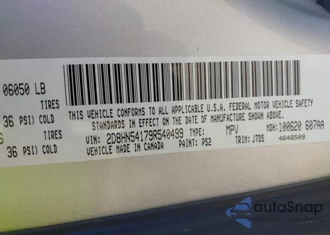 2009 Dodge Grand Caravan Sxt из США, поврежденный, VIN 2D8HN54179R540499